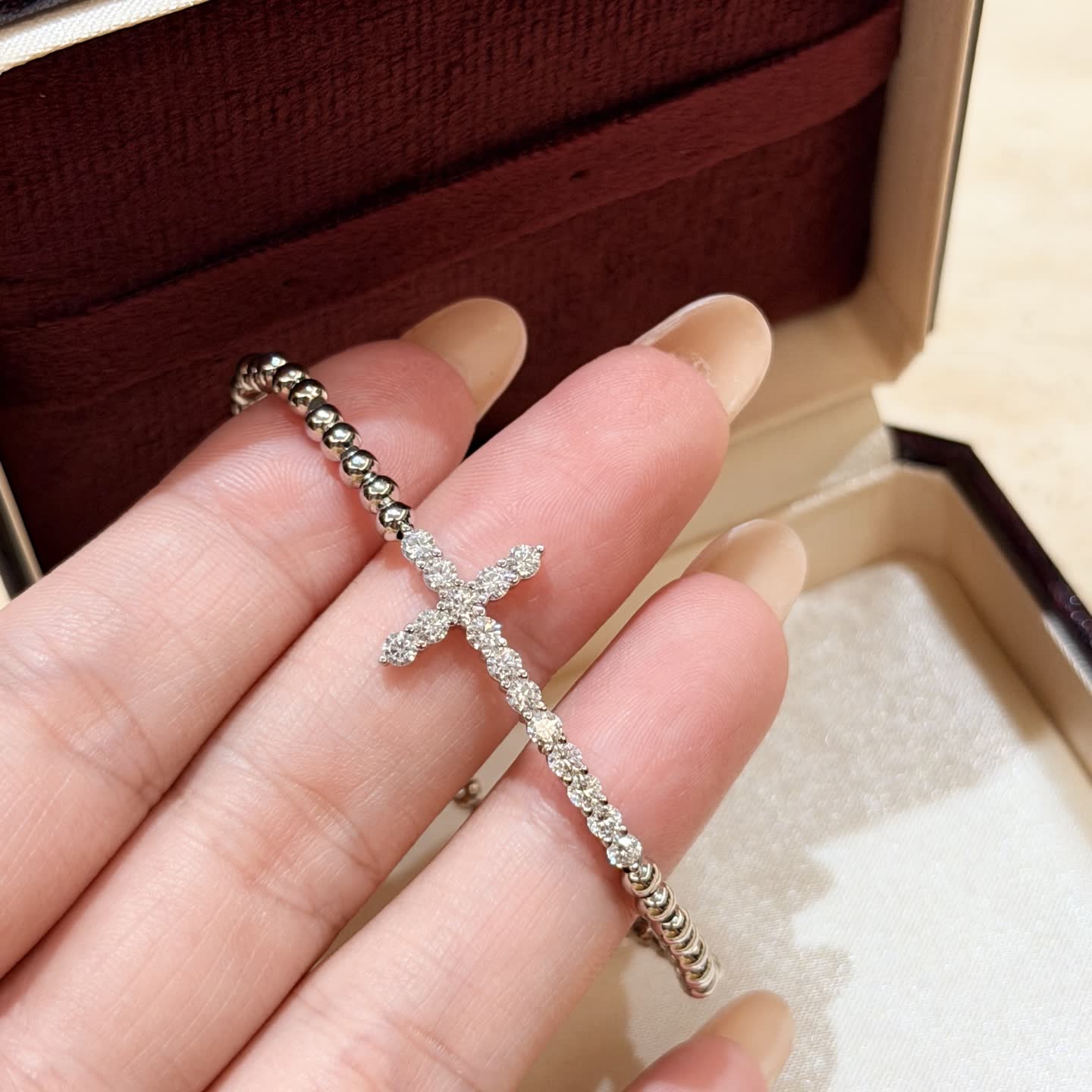 Chrome Hearts Silver Beaded Bracelet with Cross Charm